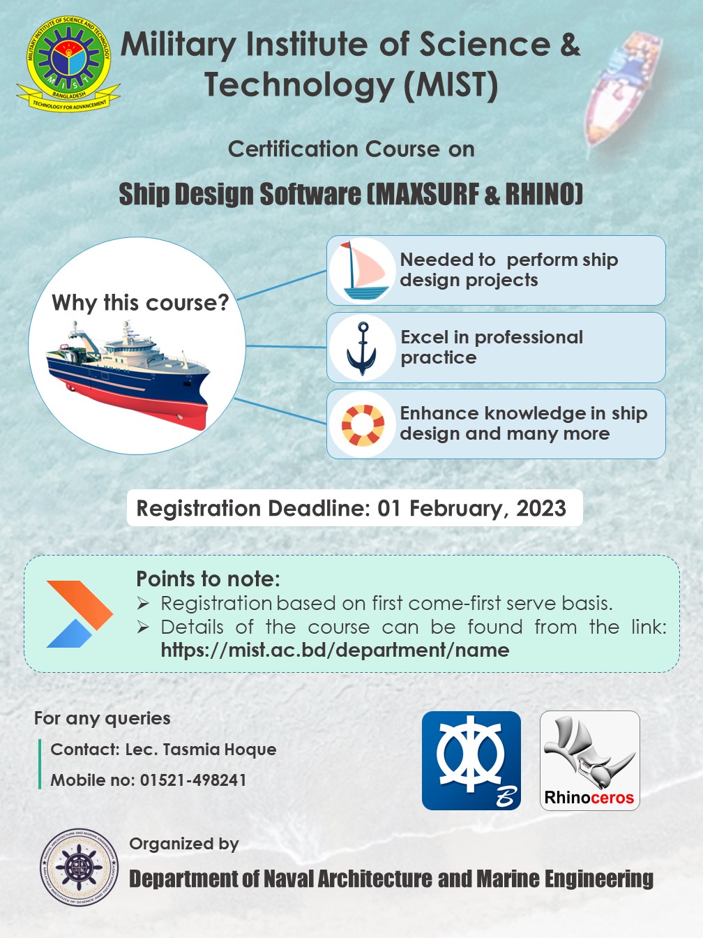 Certification Course on Ship Design Software (MAXSURF & RHINO), 2023